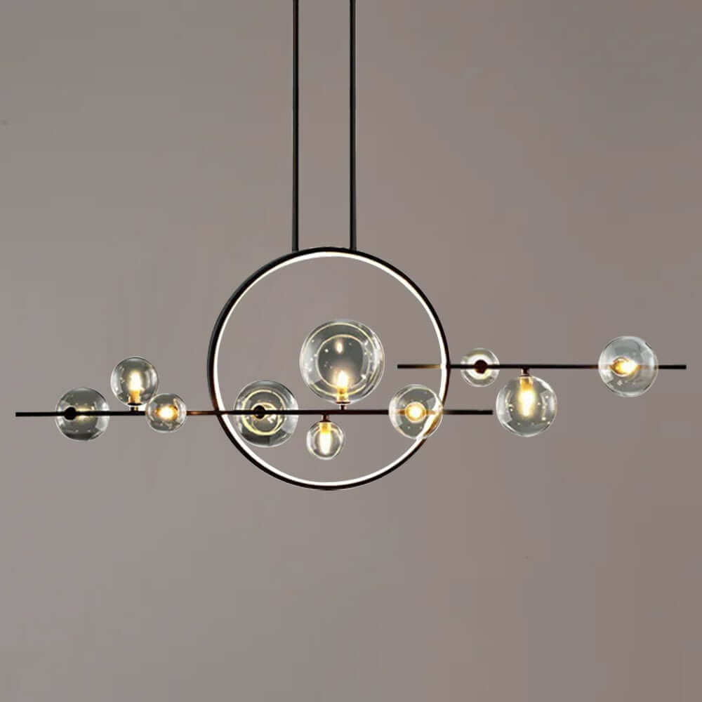 Modern Linear Kitchen Island Chandelier with Glass Globe Shades
