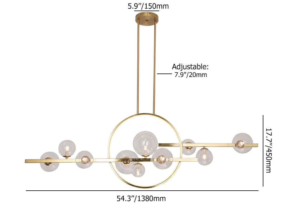 Modern Linear Kitchen Island Chandelier with Glass Globe Shades