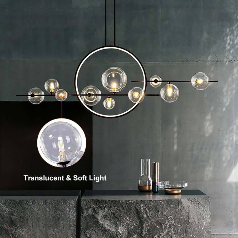 Modern Linear Kitchen Island Chandelier with Glass Globe Shades