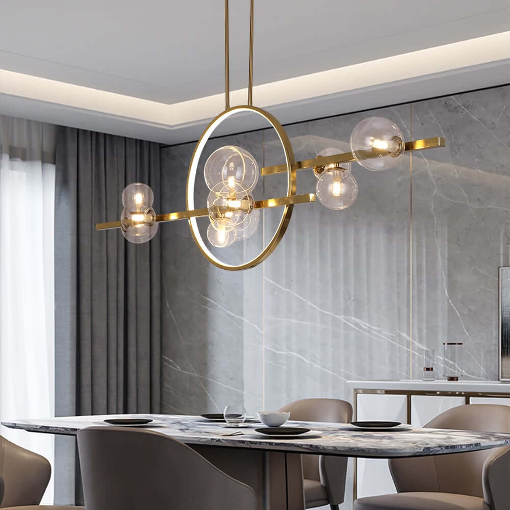 Modern Linear Kitchen Island Chandelier with Glass Globe Shades