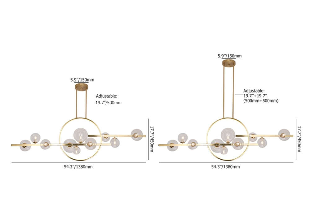 Modern Linear Kitchen Island Chandelier with Glass Globe Shades