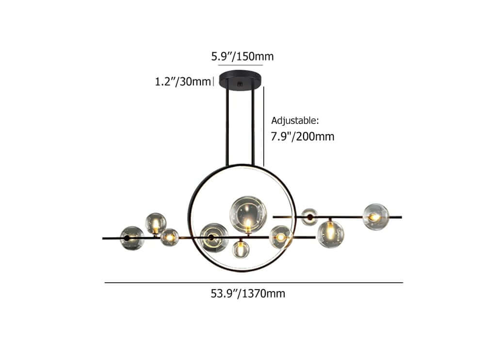 Modern Linear Kitchen Island Chandelier with Glass Globe Shades