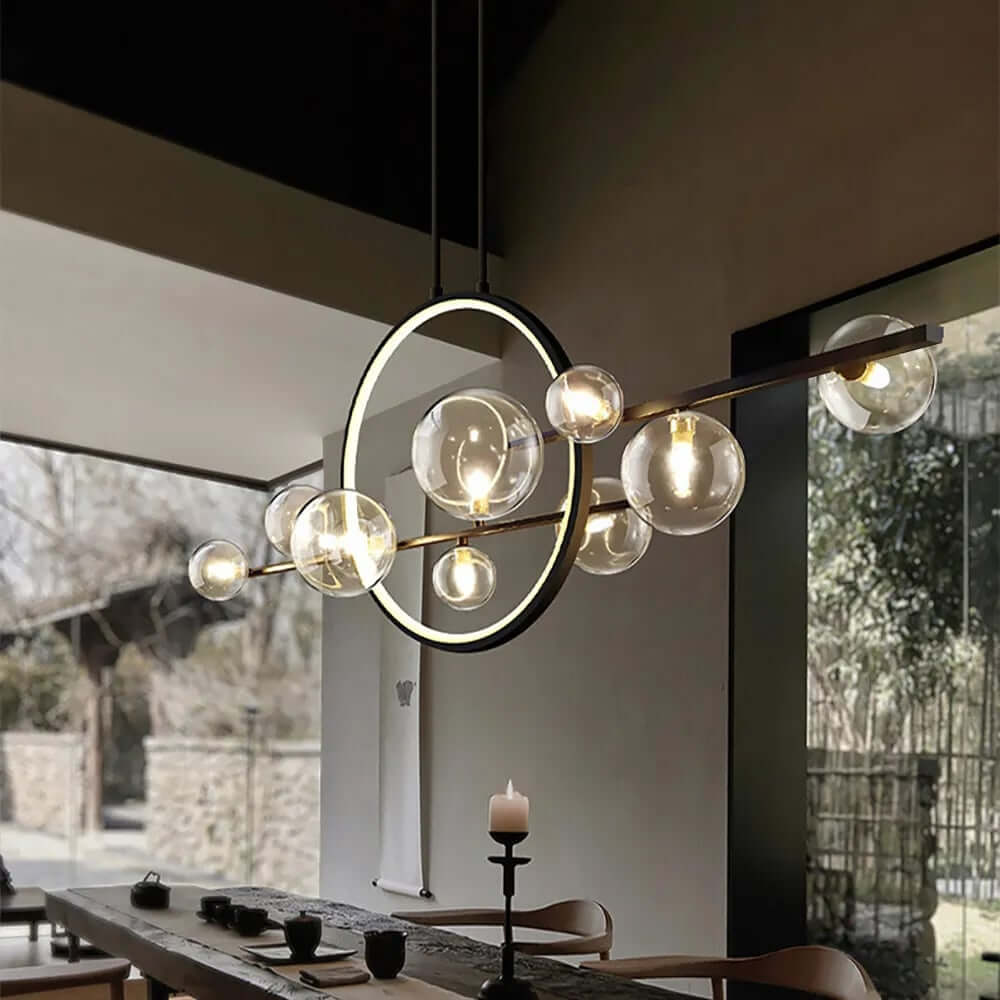 Modern Linear Kitchen Island Chandelier with Glass Globe Shades