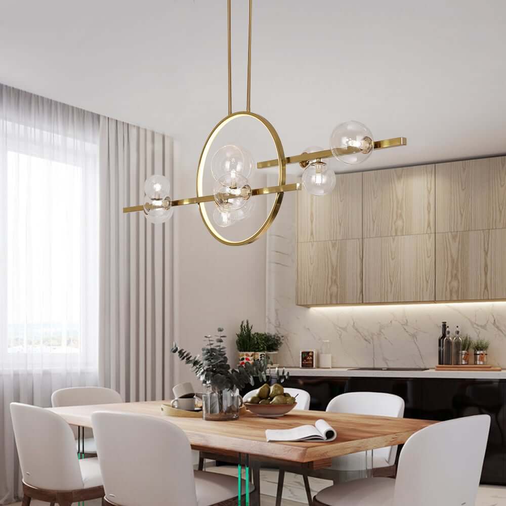 Modern Linear Kitchen Island Chandelier with Glass Globe Shades