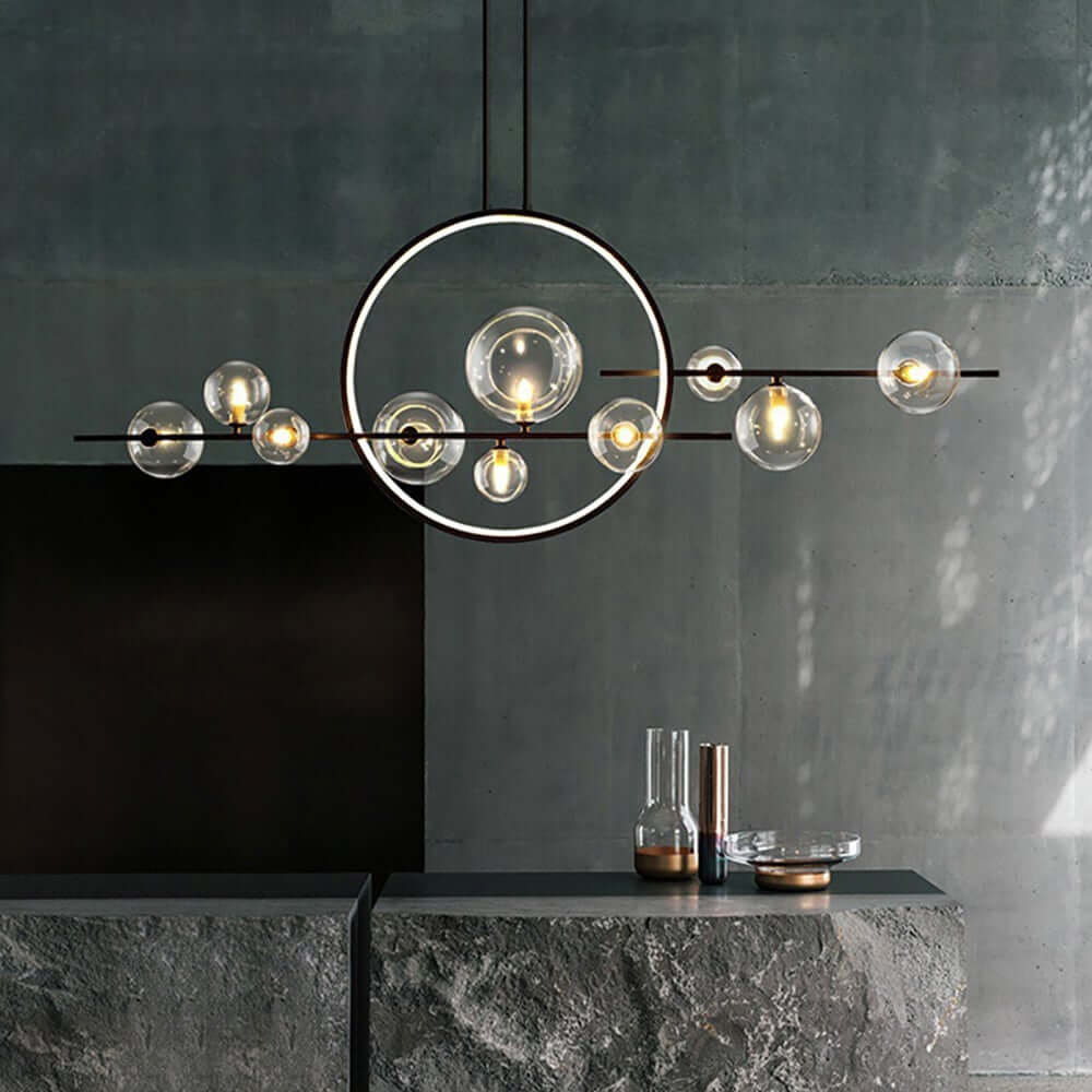 Modern Linear Kitchen Island Chandelier with Glass Globe Shades