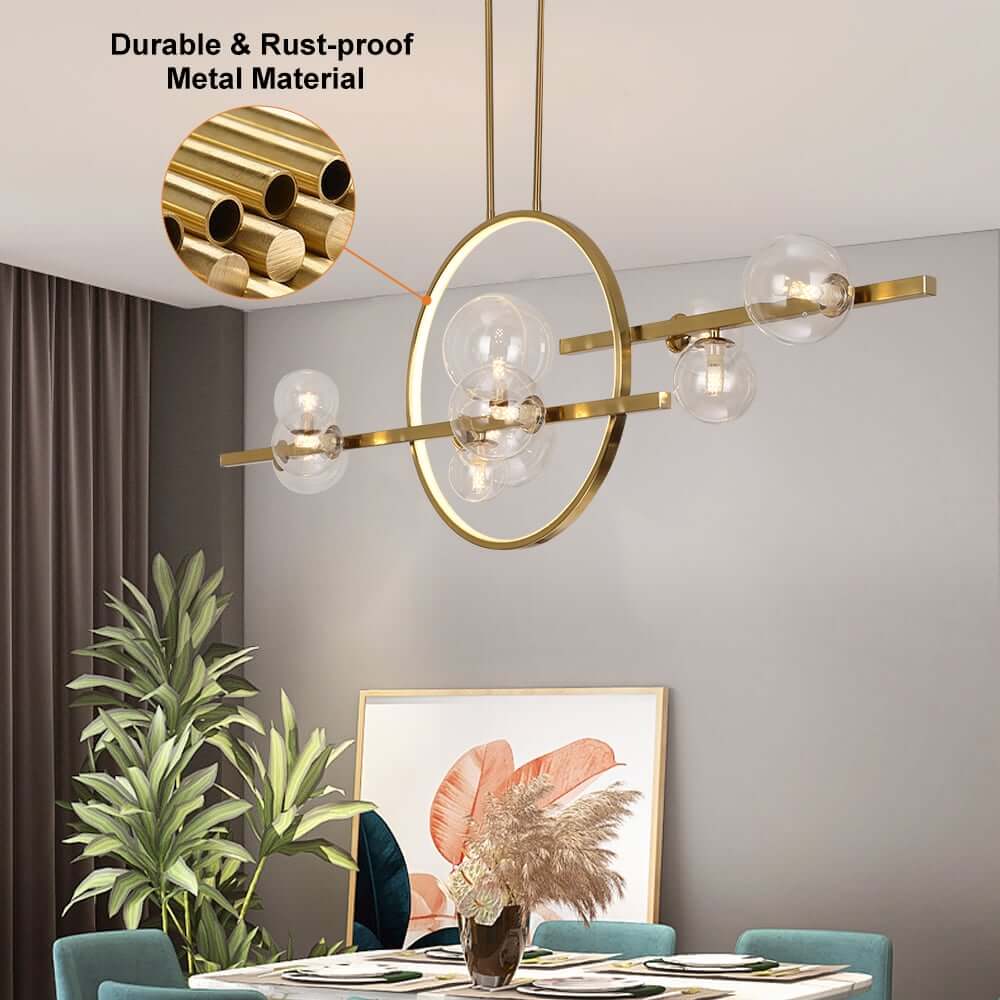 Modern Linear Kitchen Island Chandelier with Glass Globe Shades
