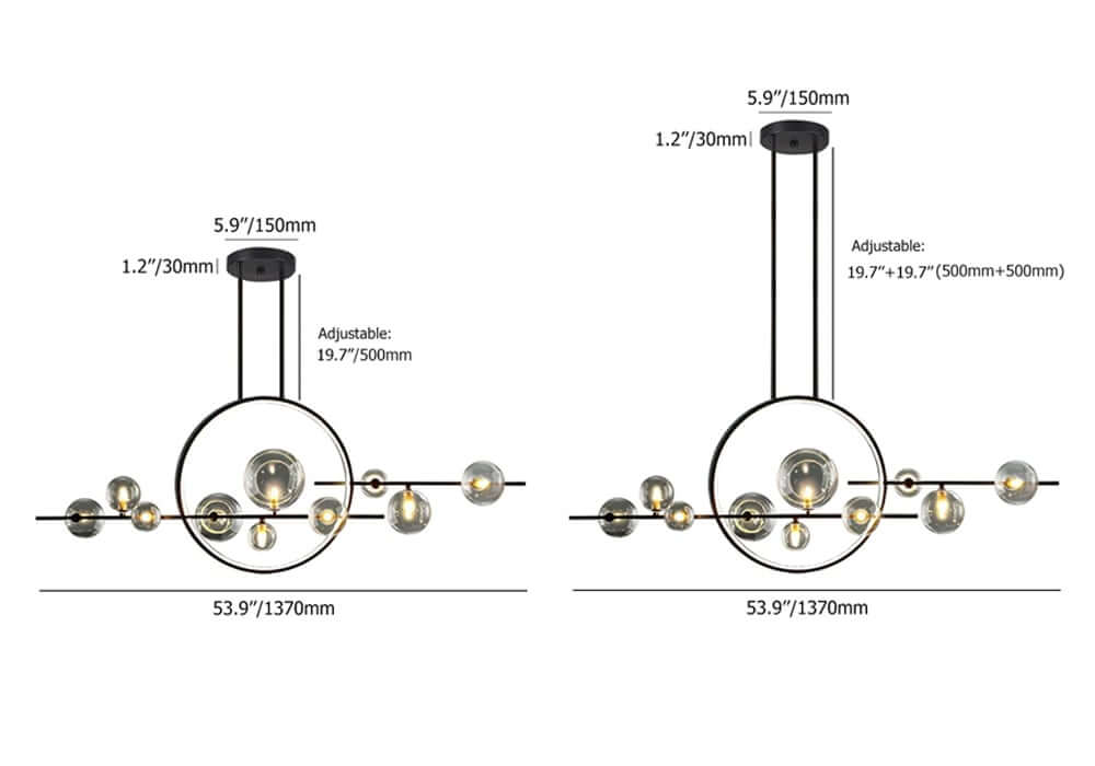 Modern Linear Kitchen Island Chandelier with Glass Globe Shades