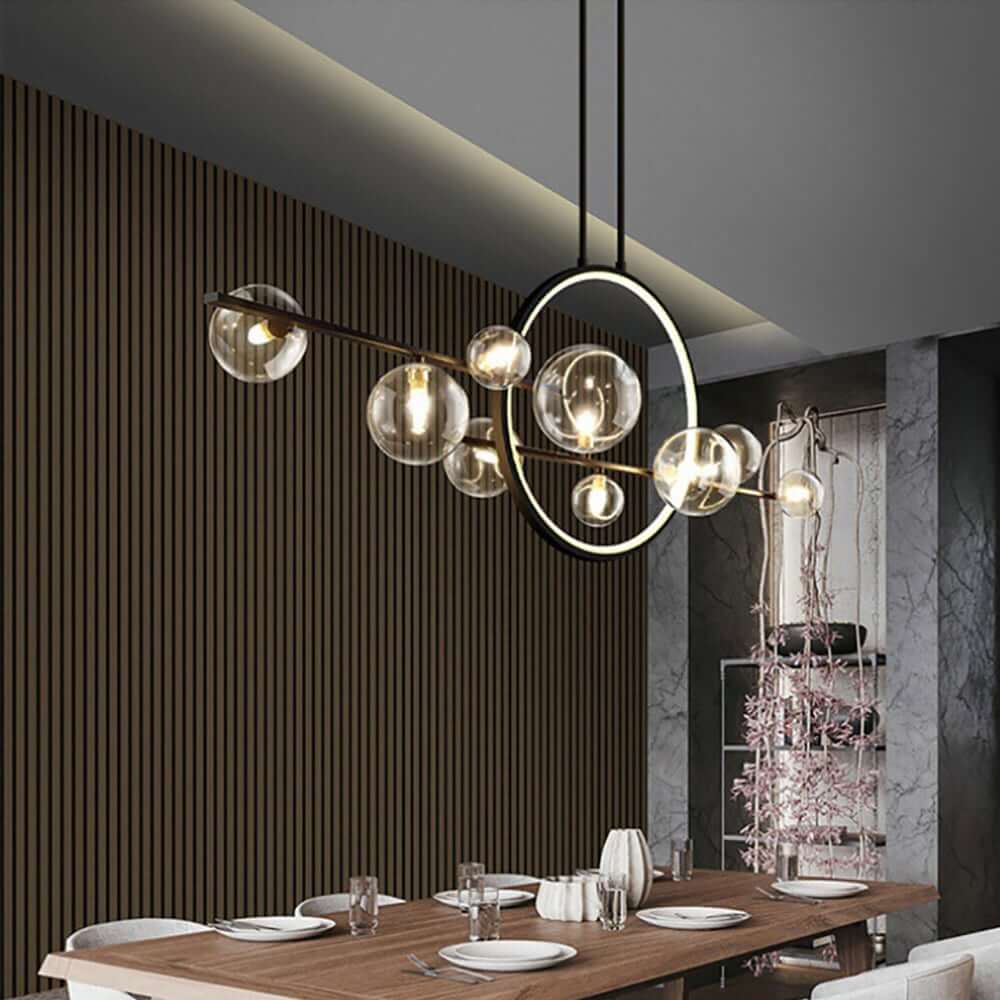 Modern Linear Kitchen Island Chandelier with Glass Globe Shades
