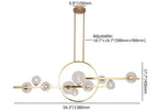 Modern Linear Kitchen Island Chandelier with Glass Globe Shades Dimensions