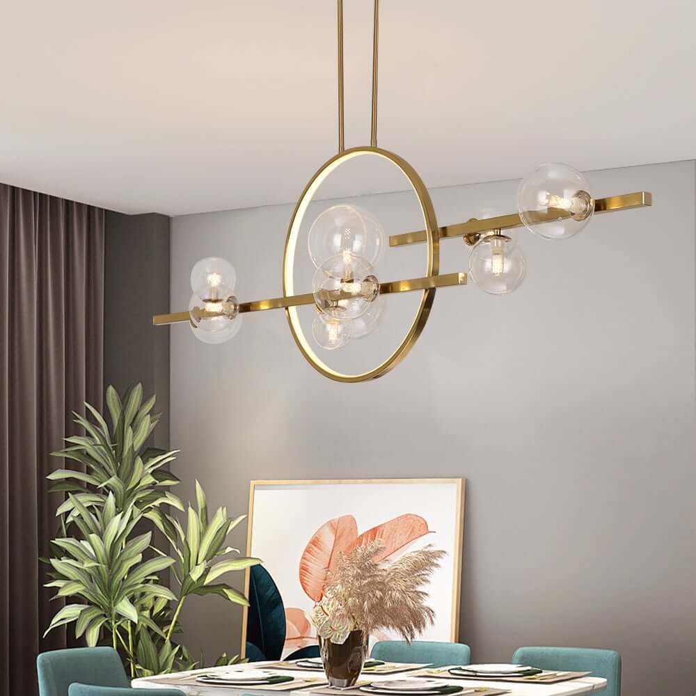 Modern Linear Kitchen Island Chandelier with Glass Globe Shades Main Product Image Main image