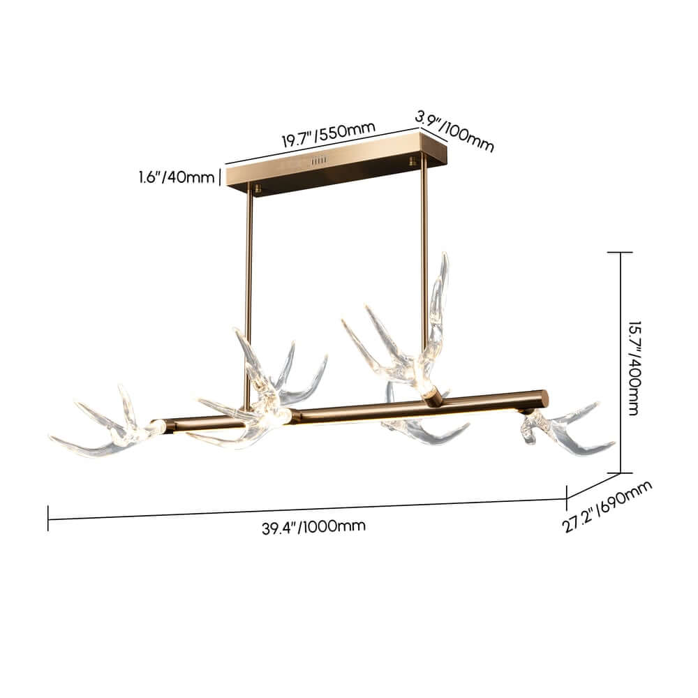 Modern Linear Resin Antler Ceiling Light with Integrated LED Dimensions