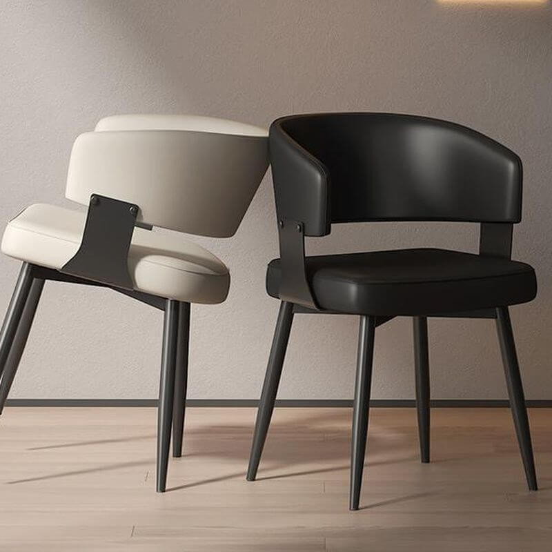 Modern Low-Back Faux Leather Arm Chair with Metal Legs