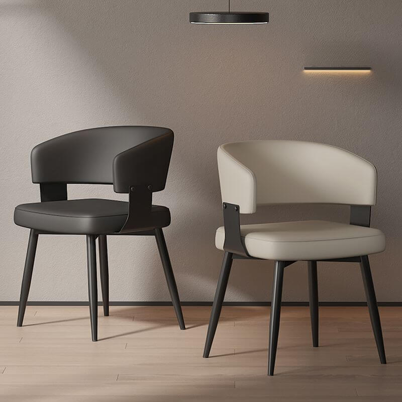 Modern Low-Back Faux Leather Arm Chair with Metal Legs