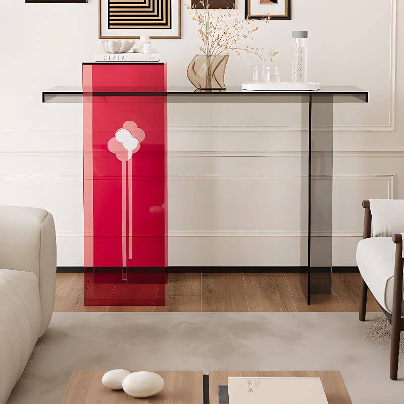 Modern Lucite Console Table with Asymmetrical Three-Leg Design