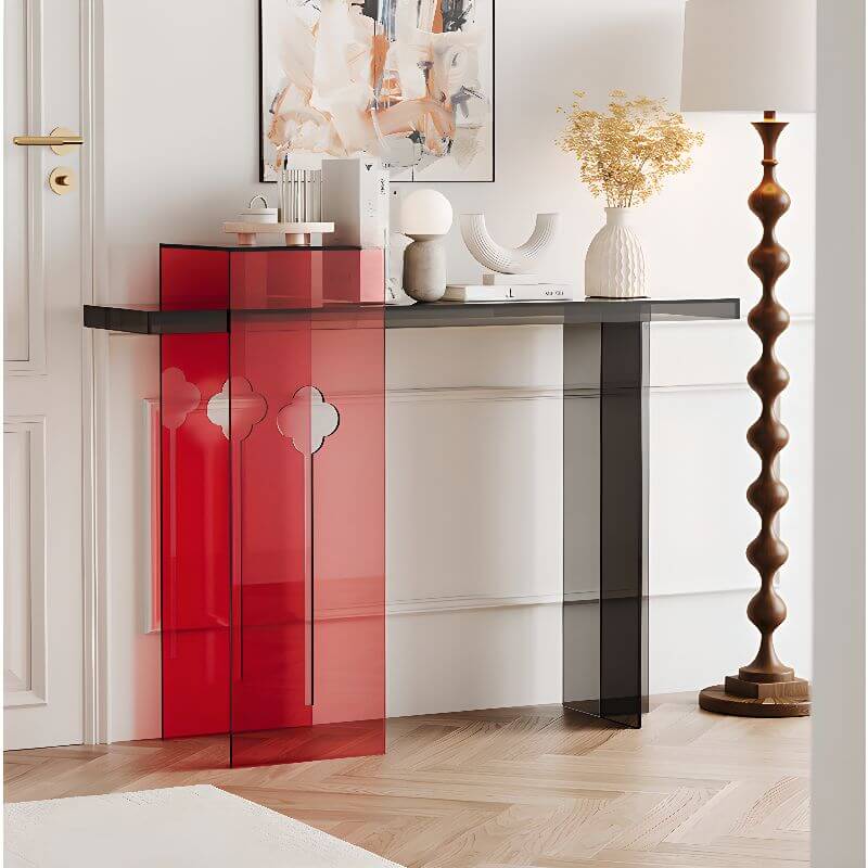 Modern Lucite Console Table with Asymmetrical Three-Leg Design