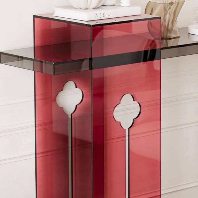 Modern Lucite Console Table with Asymmetrical Three-Leg Design