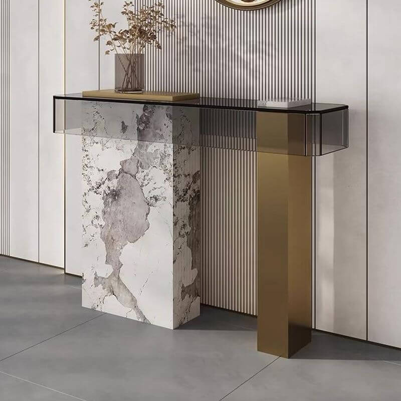 Modern Lucite Console Table with Dual Pedestal Metal Base Secondary image