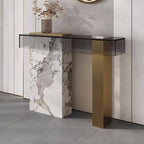 Modern Lucite Console Table with Dual Pedestal Metal Base