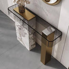 Modern Lucite Console Table with Dual Pedestal Metal Base