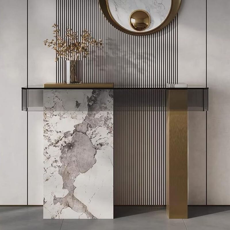 Modern Lucite Console Table with Dual Pedestal Metal Base Main Product Image Main image