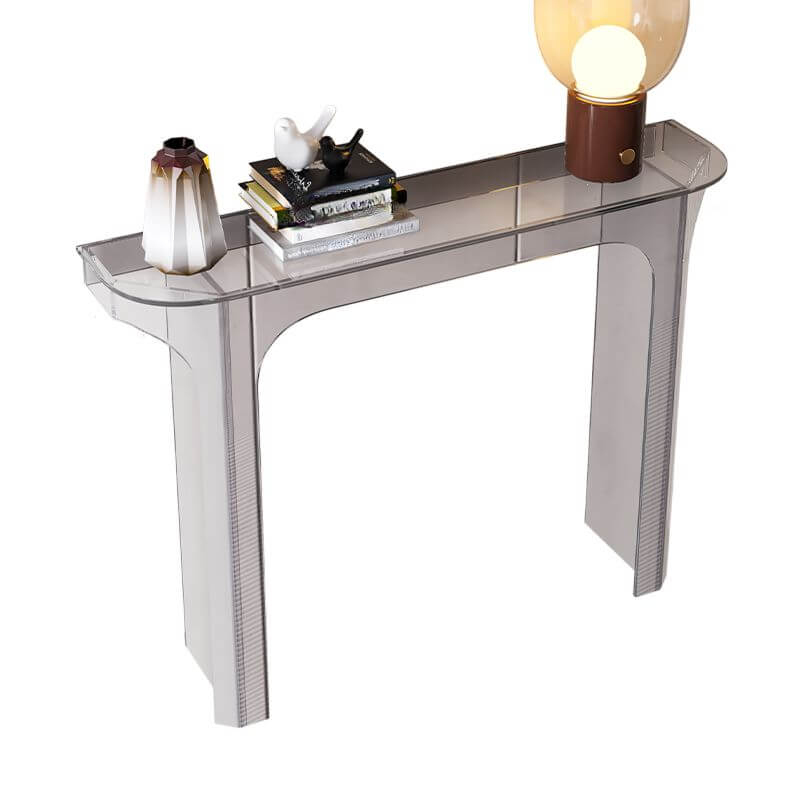 Modern Lucite Demilune Console Table with Twin Pedestal Base