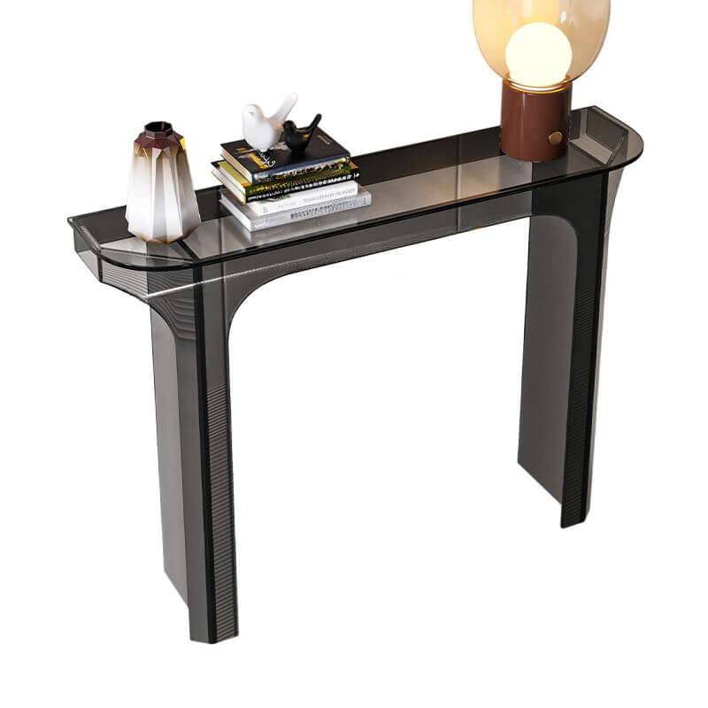 Modern Lucite Demilune Console Table with Twin Pedestal Base
