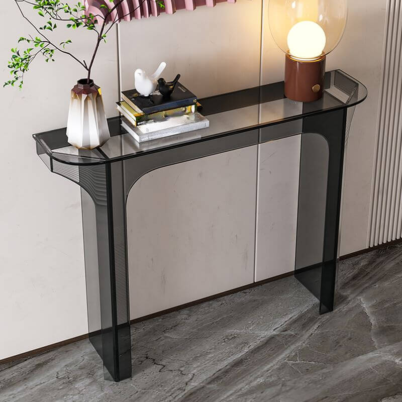 Modern Lucite Demilune Console Table with Twin Pedestal Base Main Product Image Main image