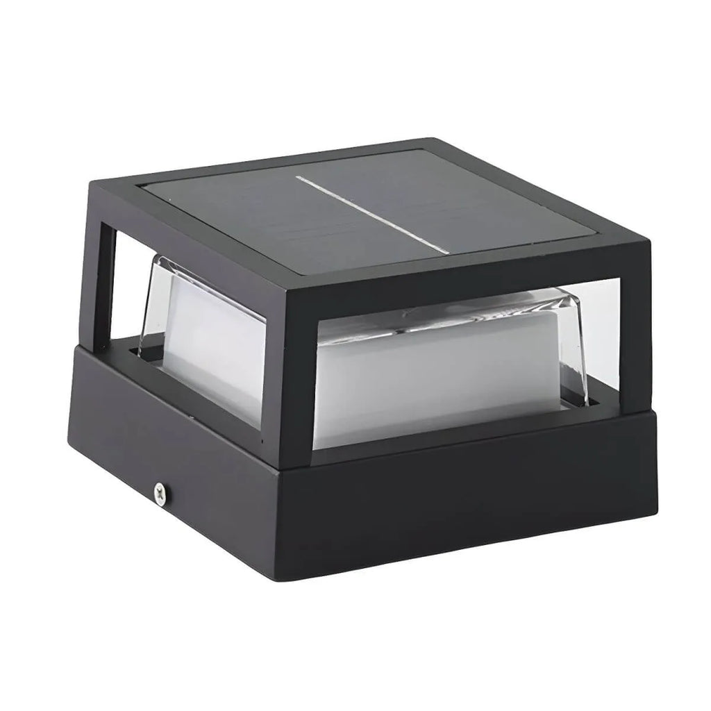 Modern Matte Black Metal Solar Outdoor Table Lamp with 3-Color LED