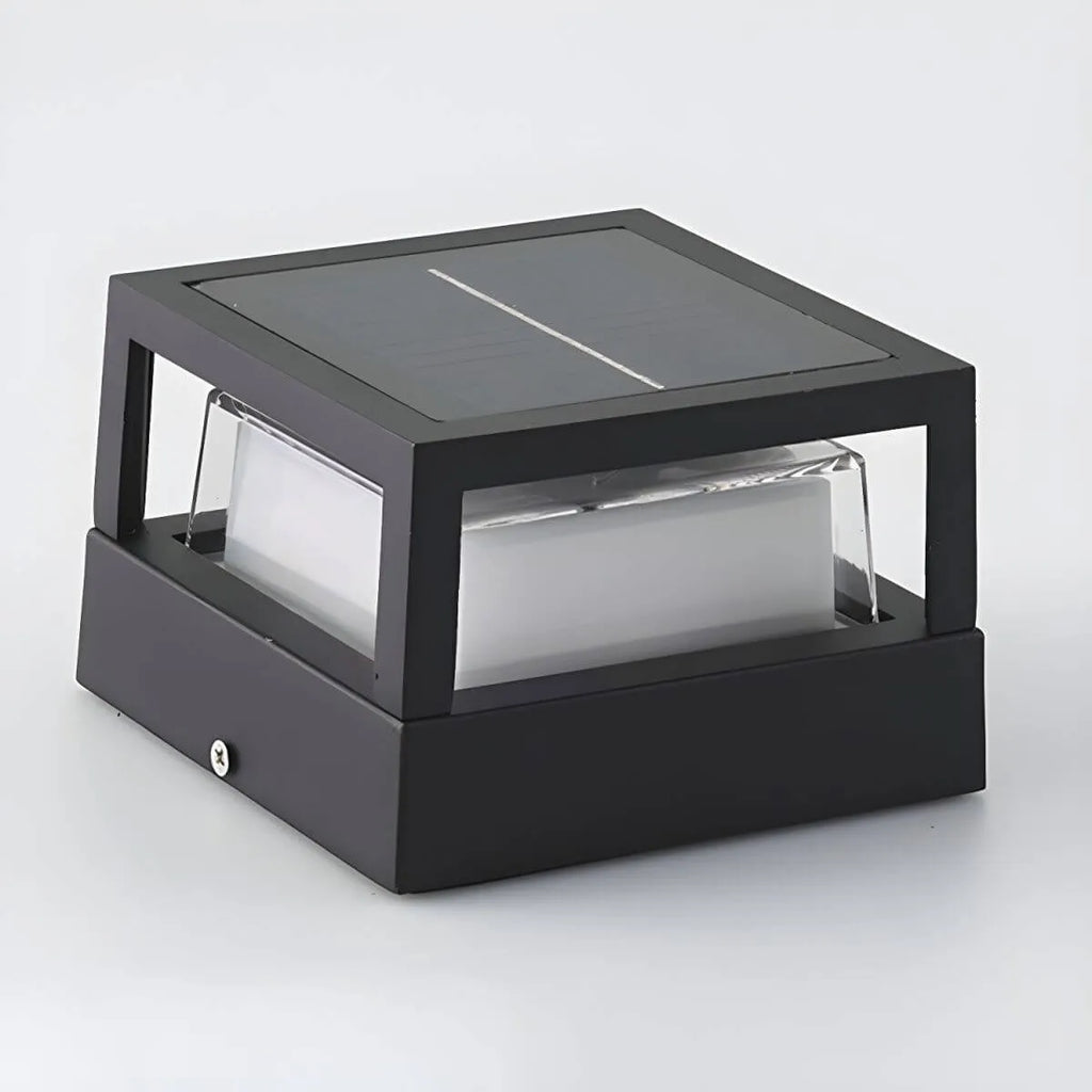 Modern Matte Black Metal Solar Outdoor Table Lamp with 3-Color LED