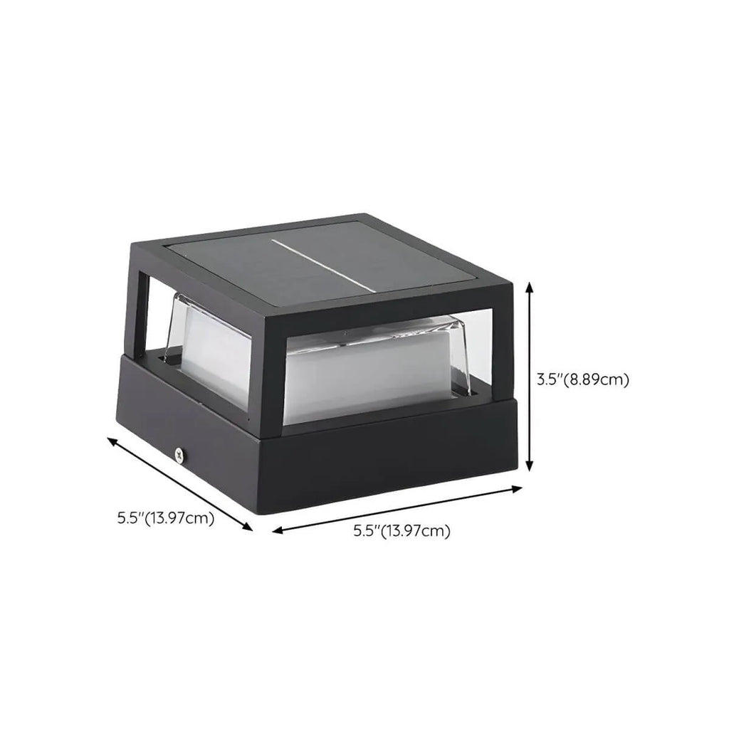 Modern Matte Black Metal Solar Outdoor Table Lamp with 3-Color LED Dimensions