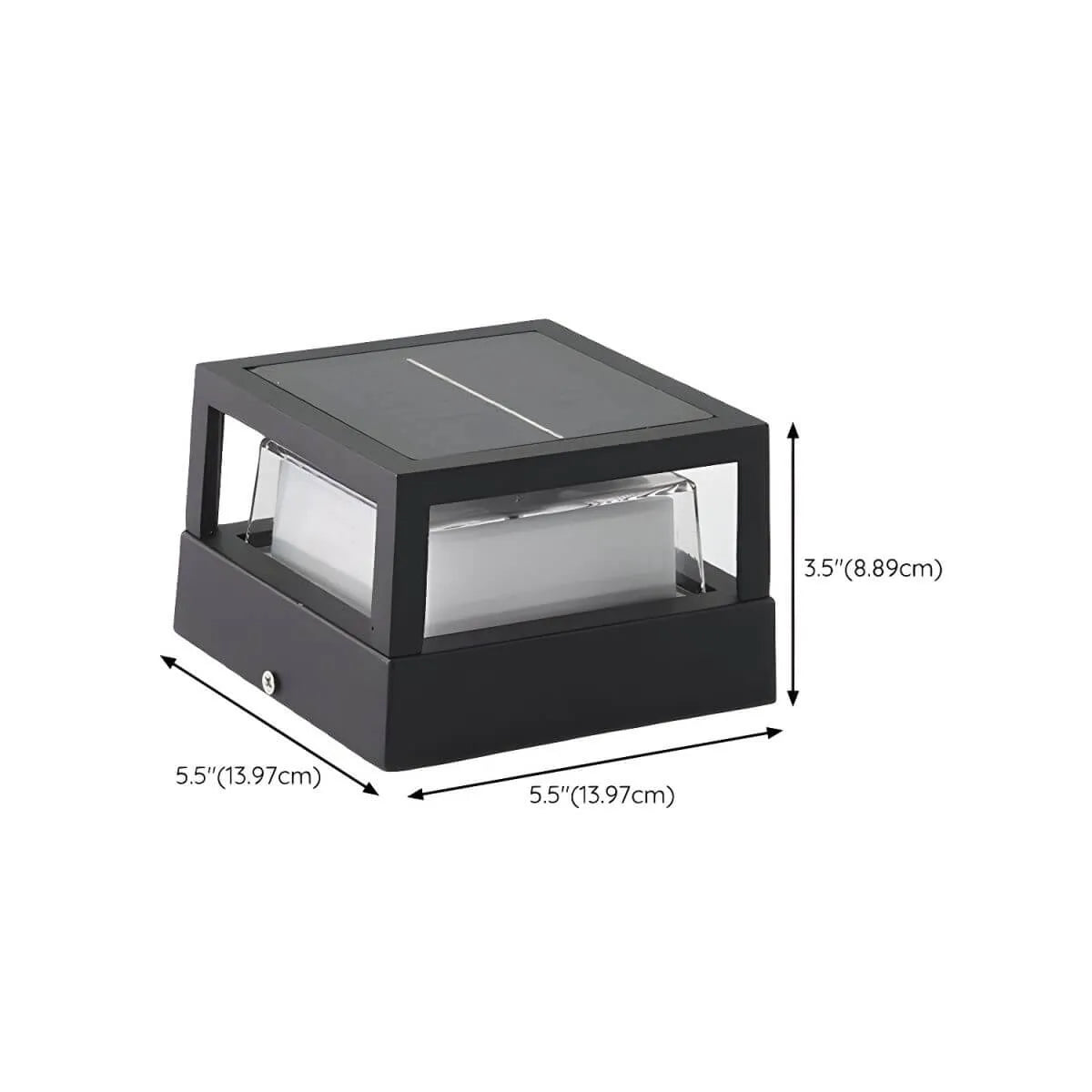 Modern Matte Black Metal Solar Outdoor Table Lamp with 3-Color LED Dimensions