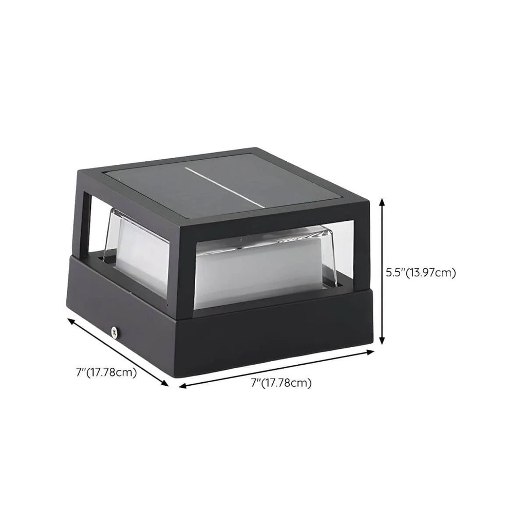 Modern Matte Black Metal Solar Outdoor Table Lamp with 3-Color LED Dimensions