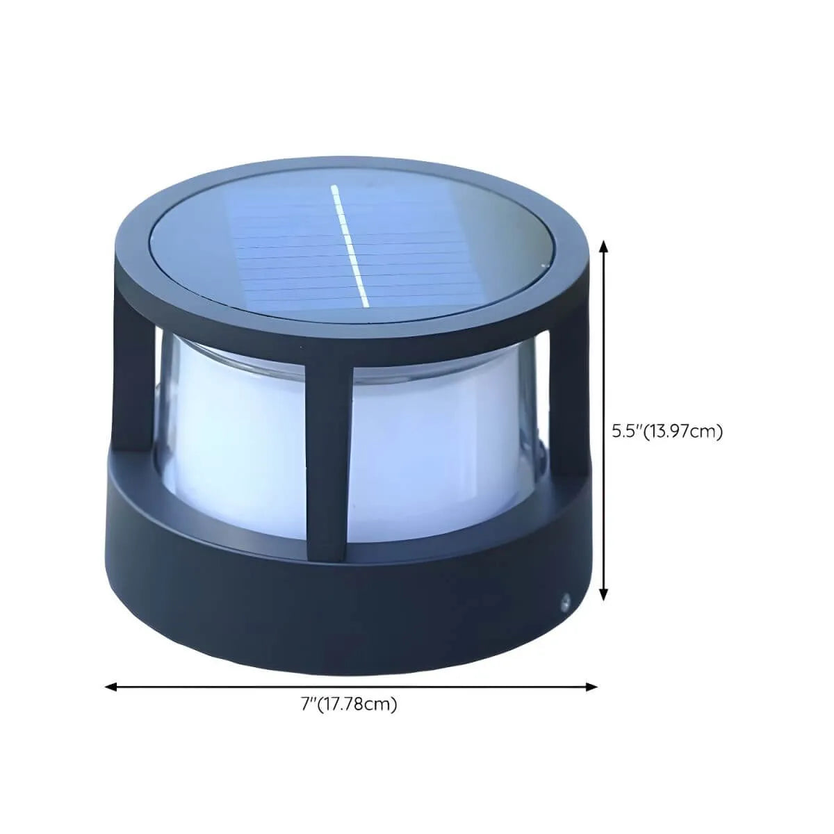 Modern Matte Black Metal Solar Outdoor Table Lamp with 3-Color LED Dimensions
