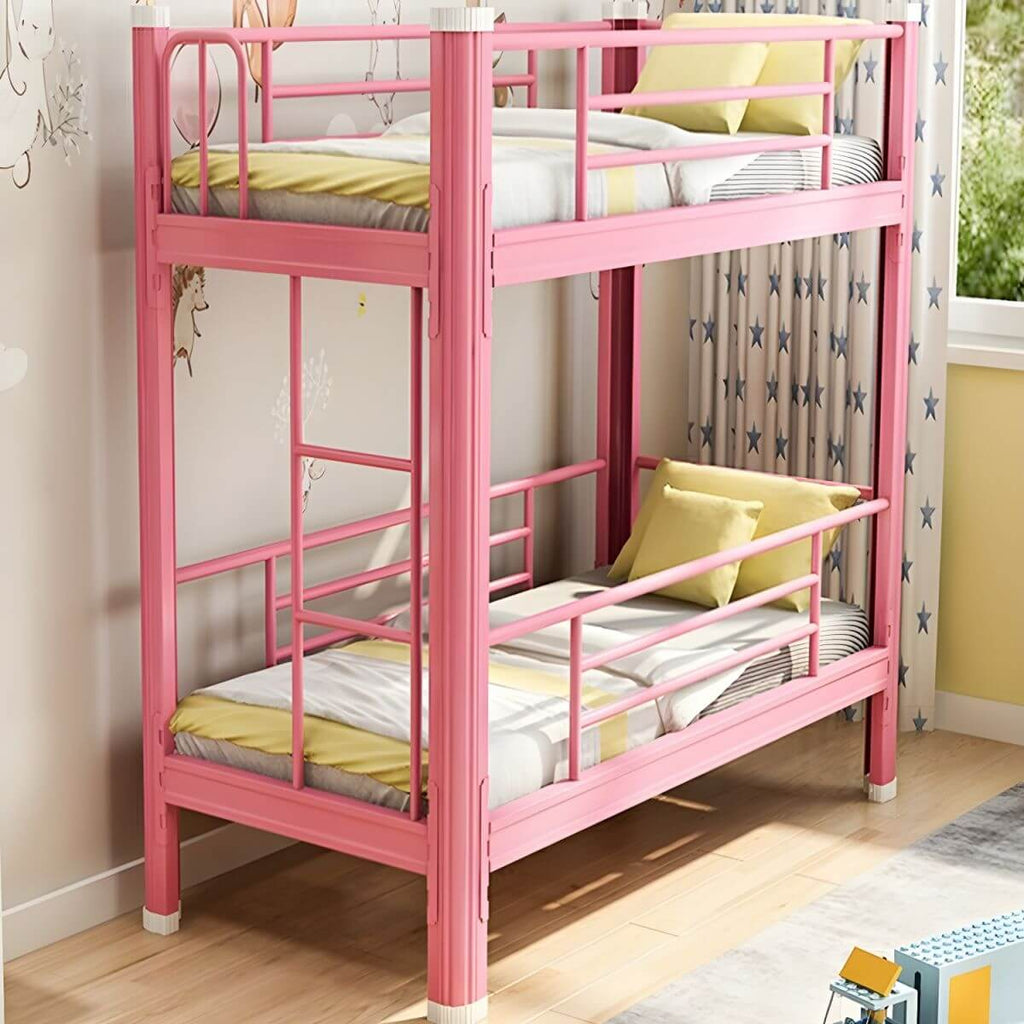 Modern Metal Bunk Bed Set for Kids – Twin Panel Design with Safety Guardrails