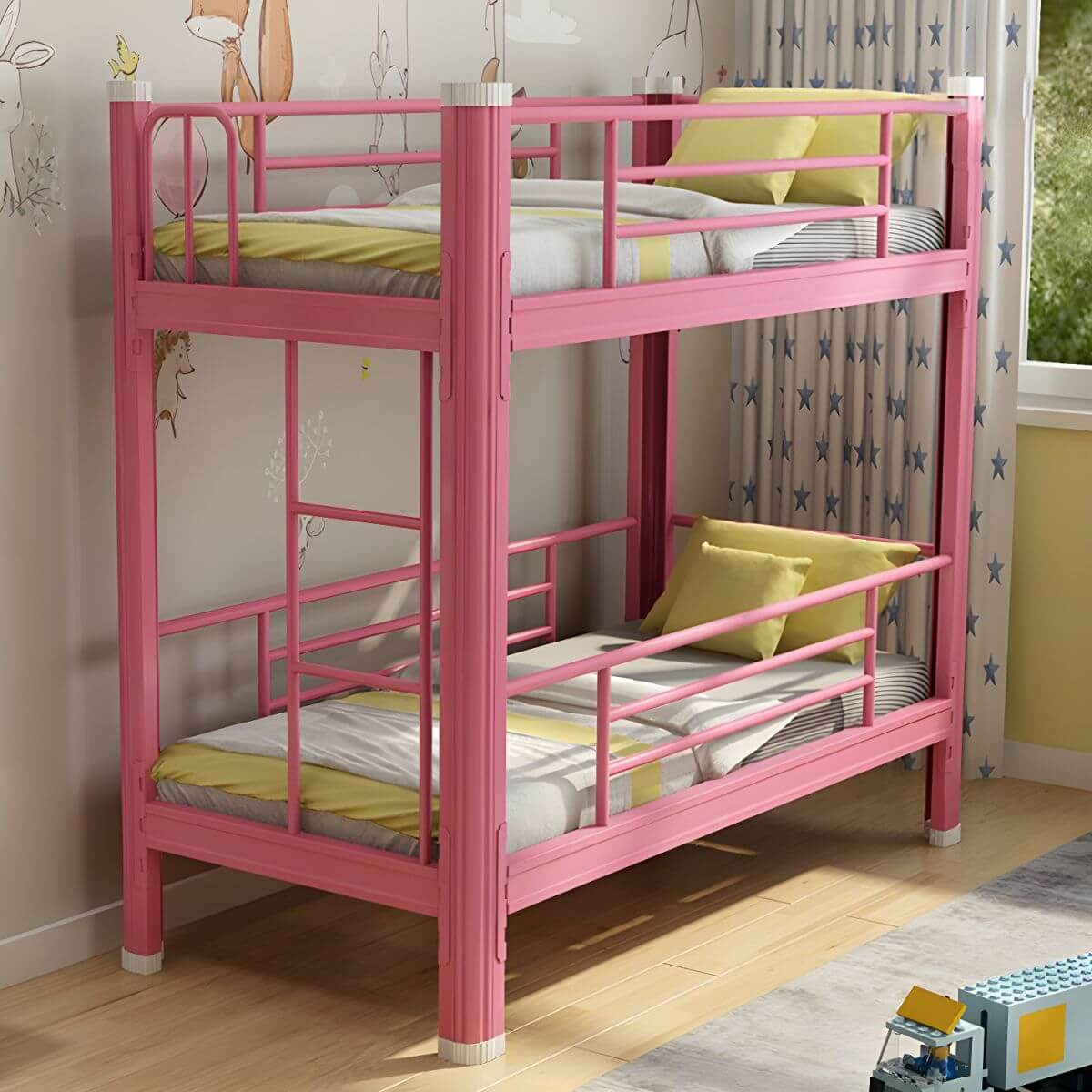 Modern Metal Bunk Bed Set for Kids – Twin Panel Design with Safety Guardrails