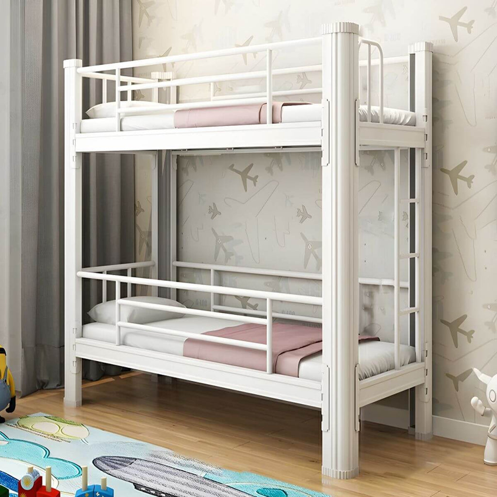 Modern Metal Bunk Bed Set for Kids – Twin Panel Design with Safety Guardrails