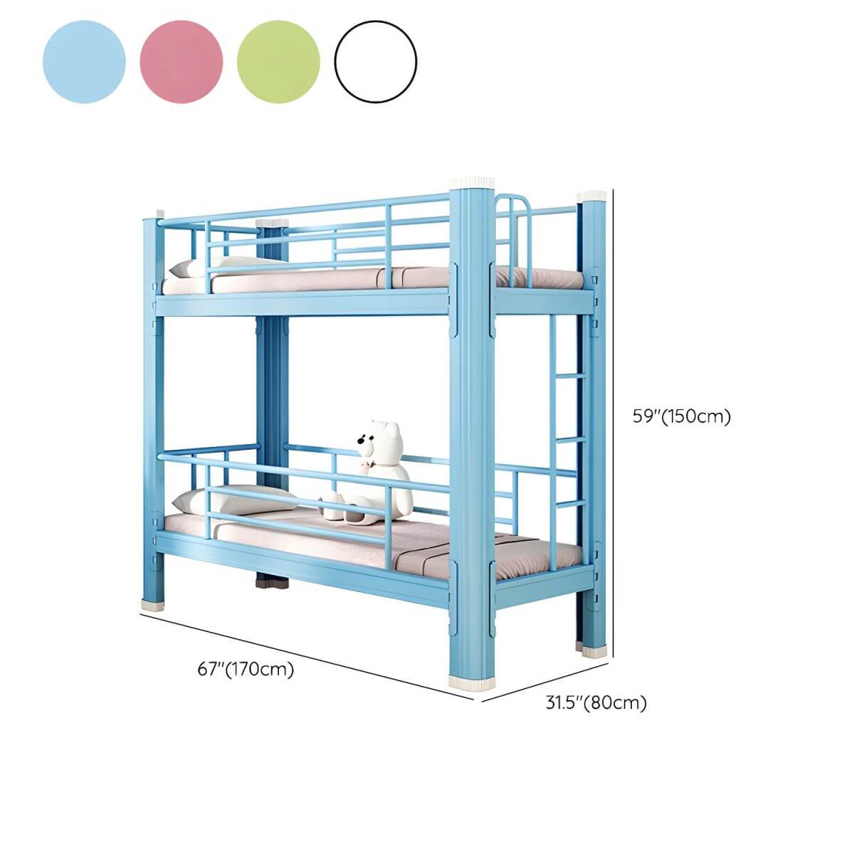 Modern Metal Bunk Bed Set for Kids – Twin Panel Design with Safety Guardrails Dimensions