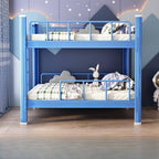 Modern Metal Bunk Bed with Guardrails and Ladder