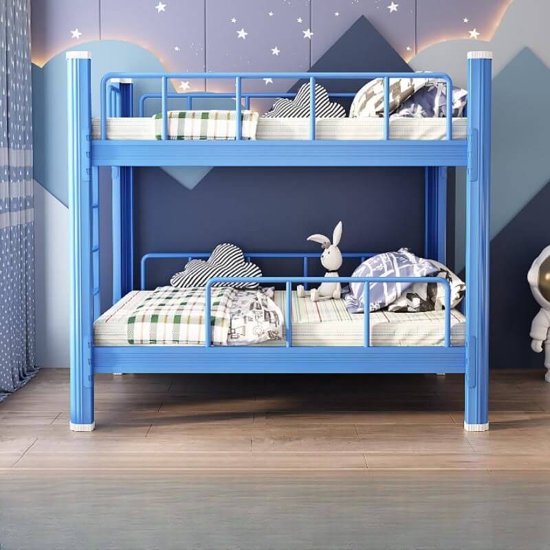 Modern Metal Bunk Bed with Guardrails and Ladder