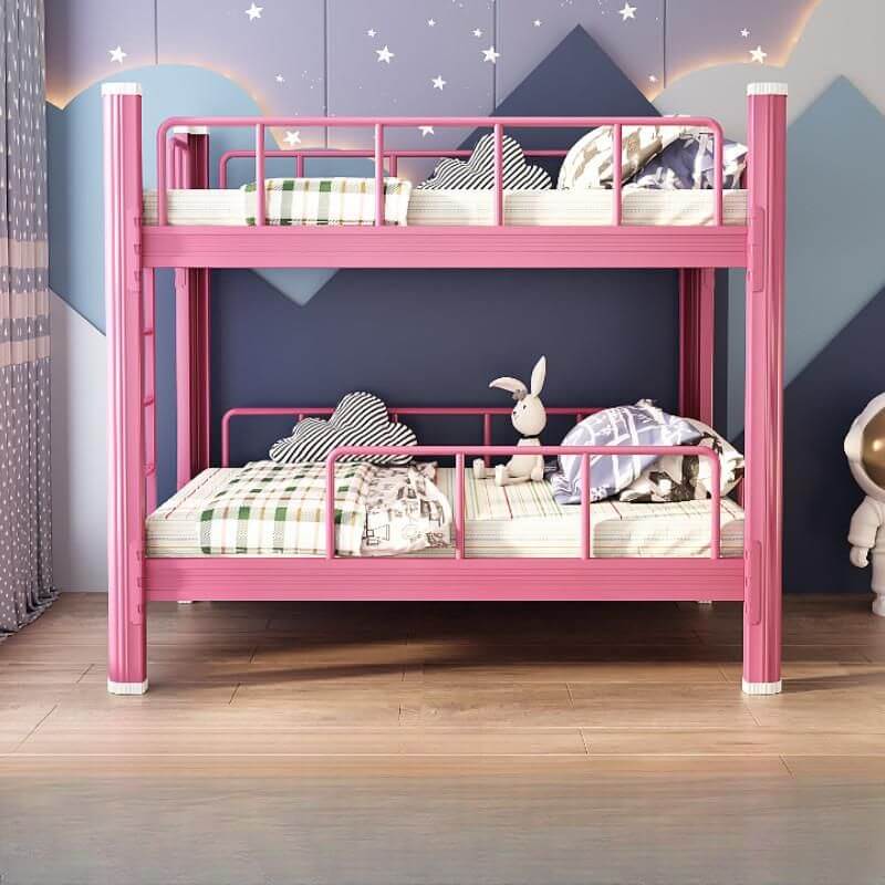 Modern Metal Bunk Bed with Guardrails and Ladder