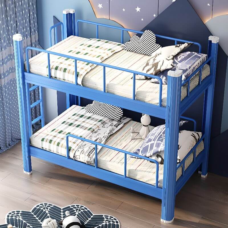 Modern Metal Bunk Bed with Guardrails and Ladder