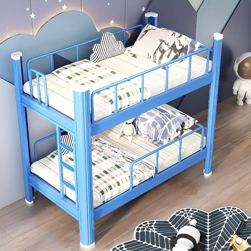 Modern Metal Bunk Bed with Guardrails and Ladder