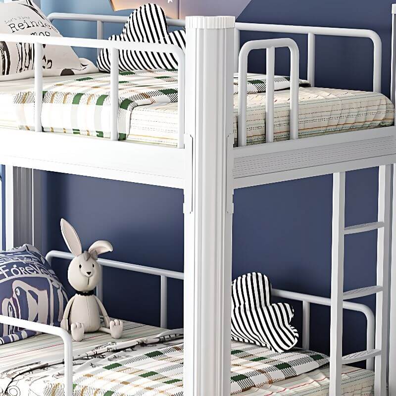 Modern Metal Bunk Bed with Guardrails and Ladder