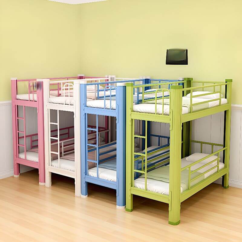 Modern Metal Bunk Bed with Ladder in White for Kids' Bedrooms