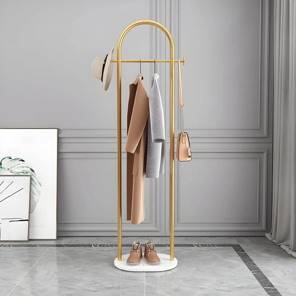 Modern Metal Coat Rack with Marble Base – Hall Tree for Entryway