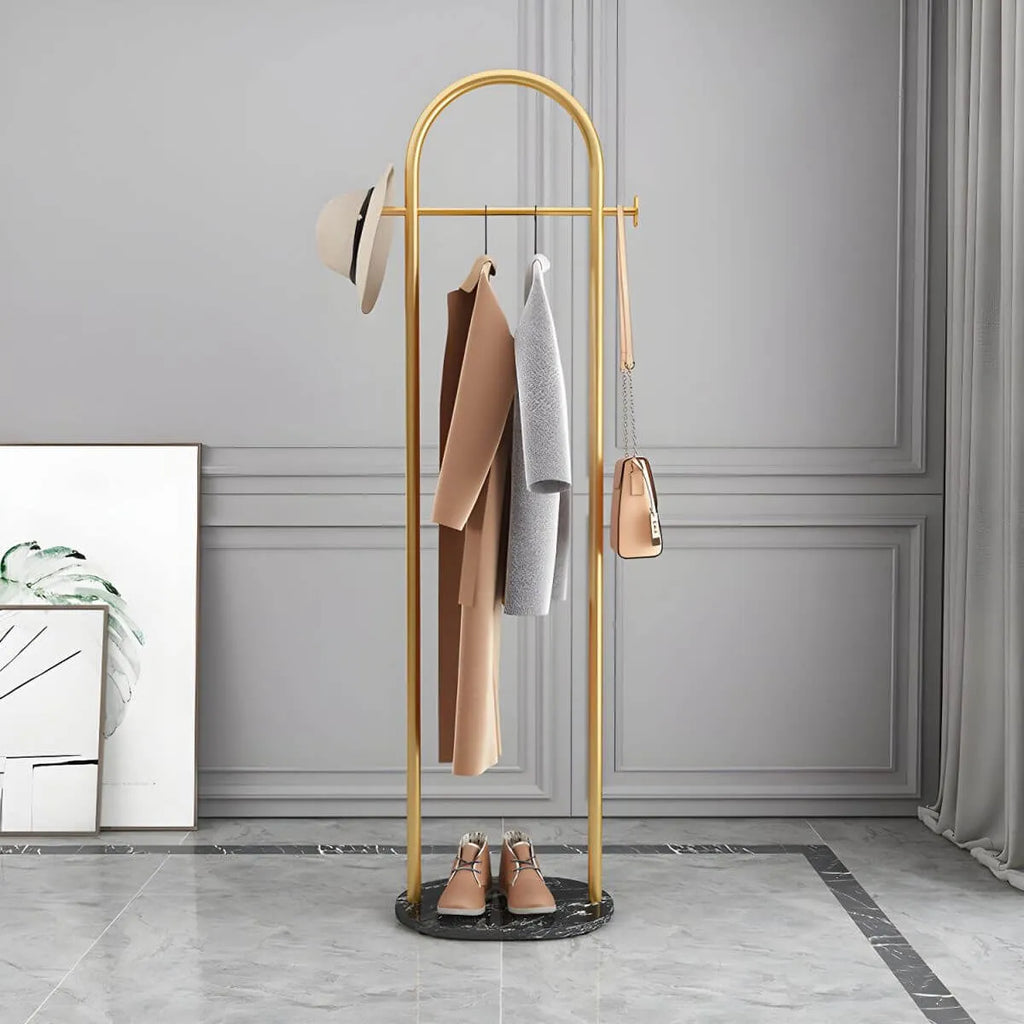 Modern Metal Coat Rack with Marble Base – Hall Tree for Entryway