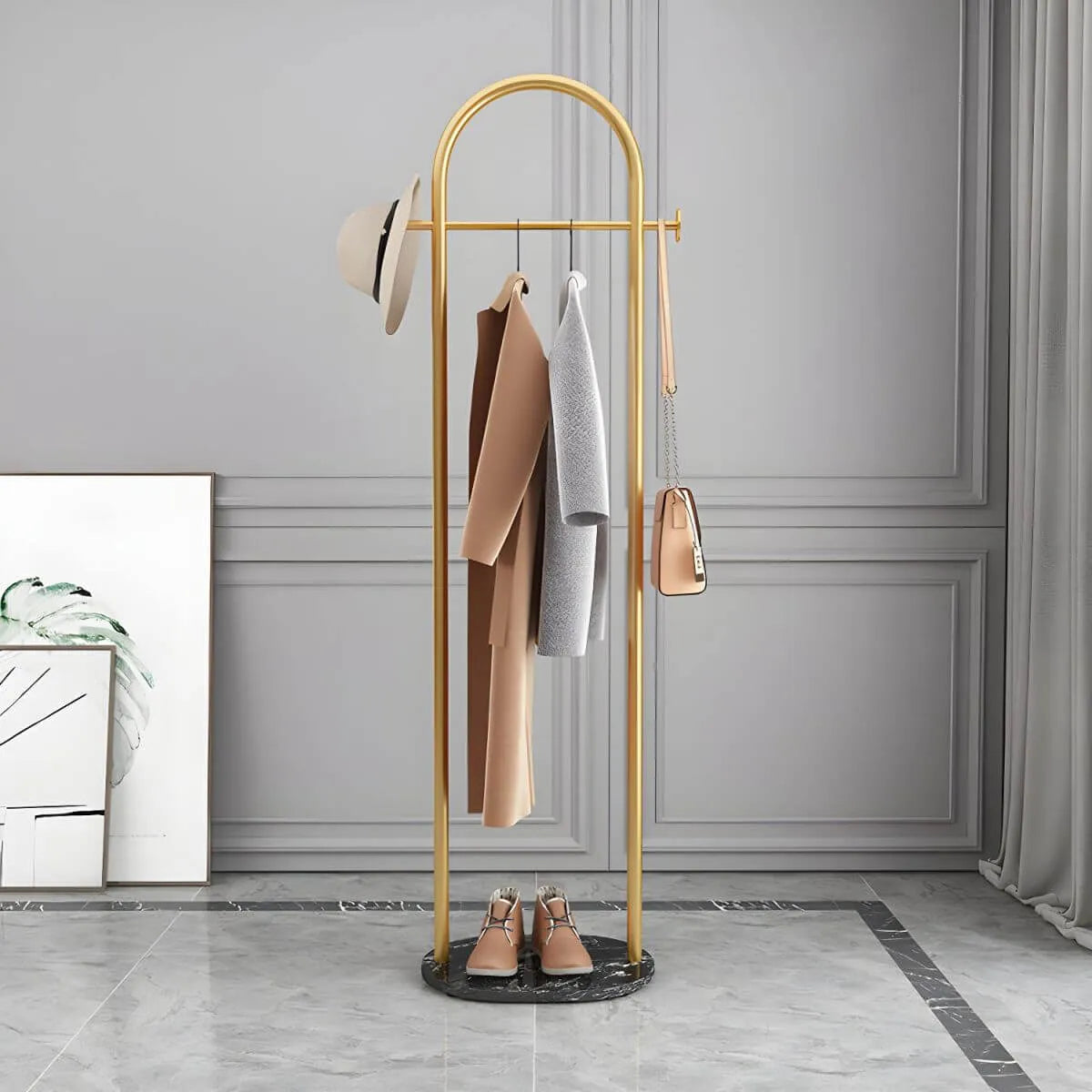 Modern Metal Coat Rack with Marble Base – Hall Tree for Entryway