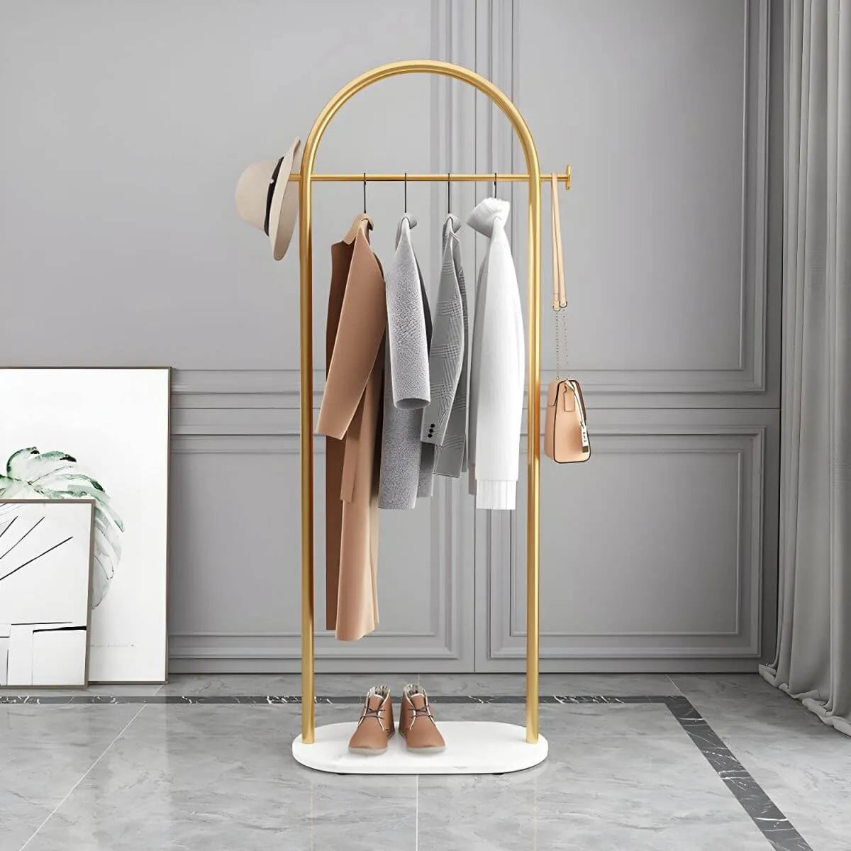 Modern Metal Coat Rack with Marble Base – Hall Tree for Entryway
