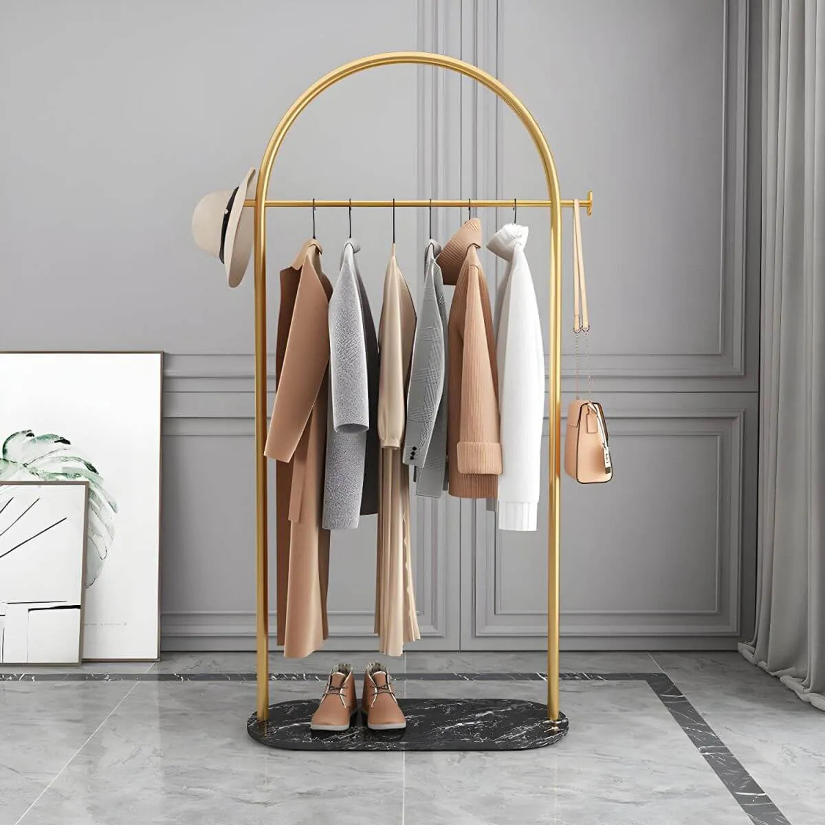 Modern Metal Coat Rack with Marble Base – Hall Tree for Entryway