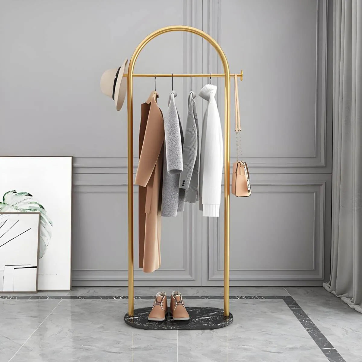 Modern Metal Coat Rack with Marble Base – Hall Tree for Entryway